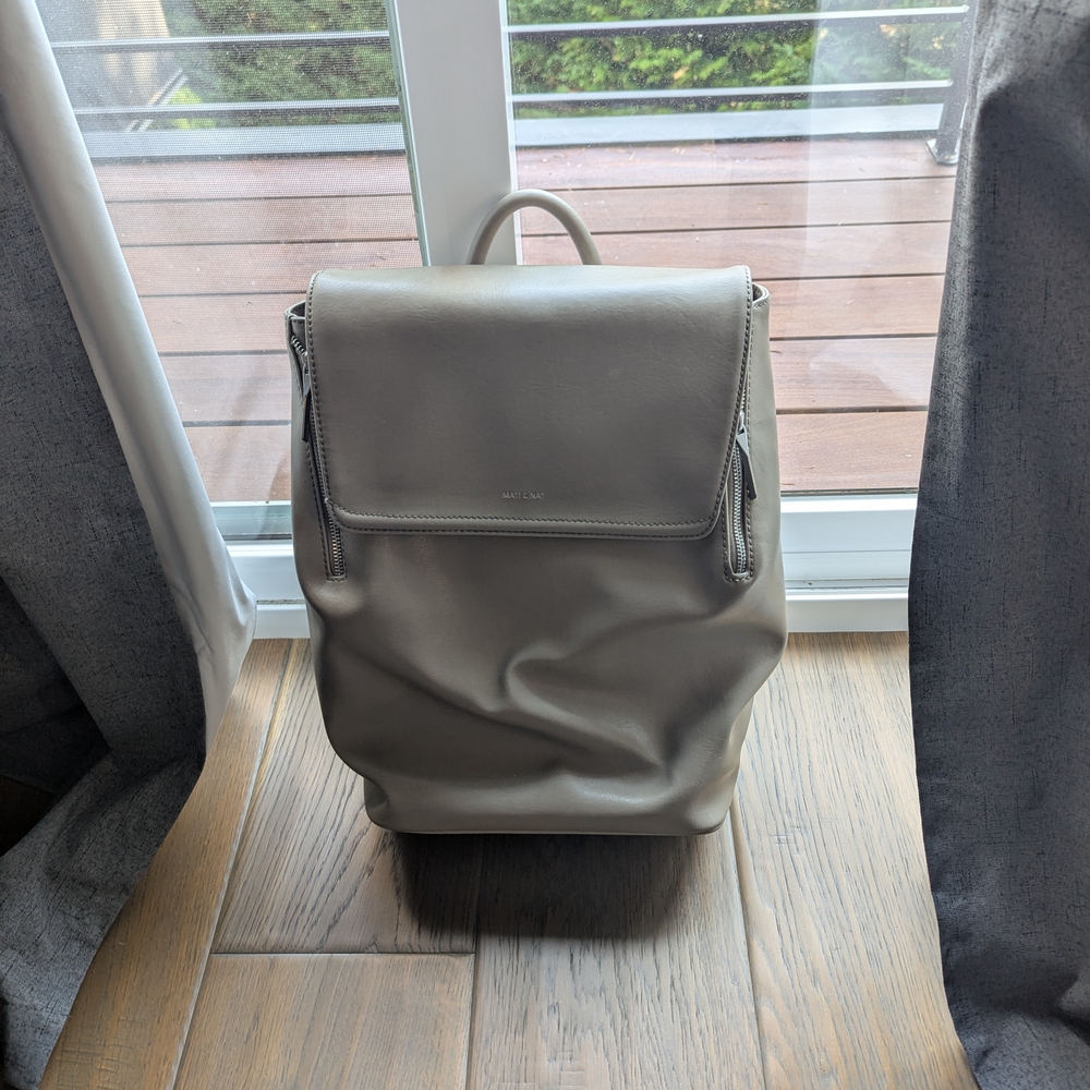 Gray Leather Backpack, Fits Laptop - image 1